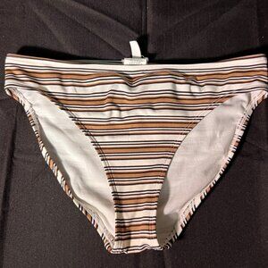 Michael Kors Women 10 Brown Tan Cream Striped Swim Brief‎ Bikini Bottom Beach